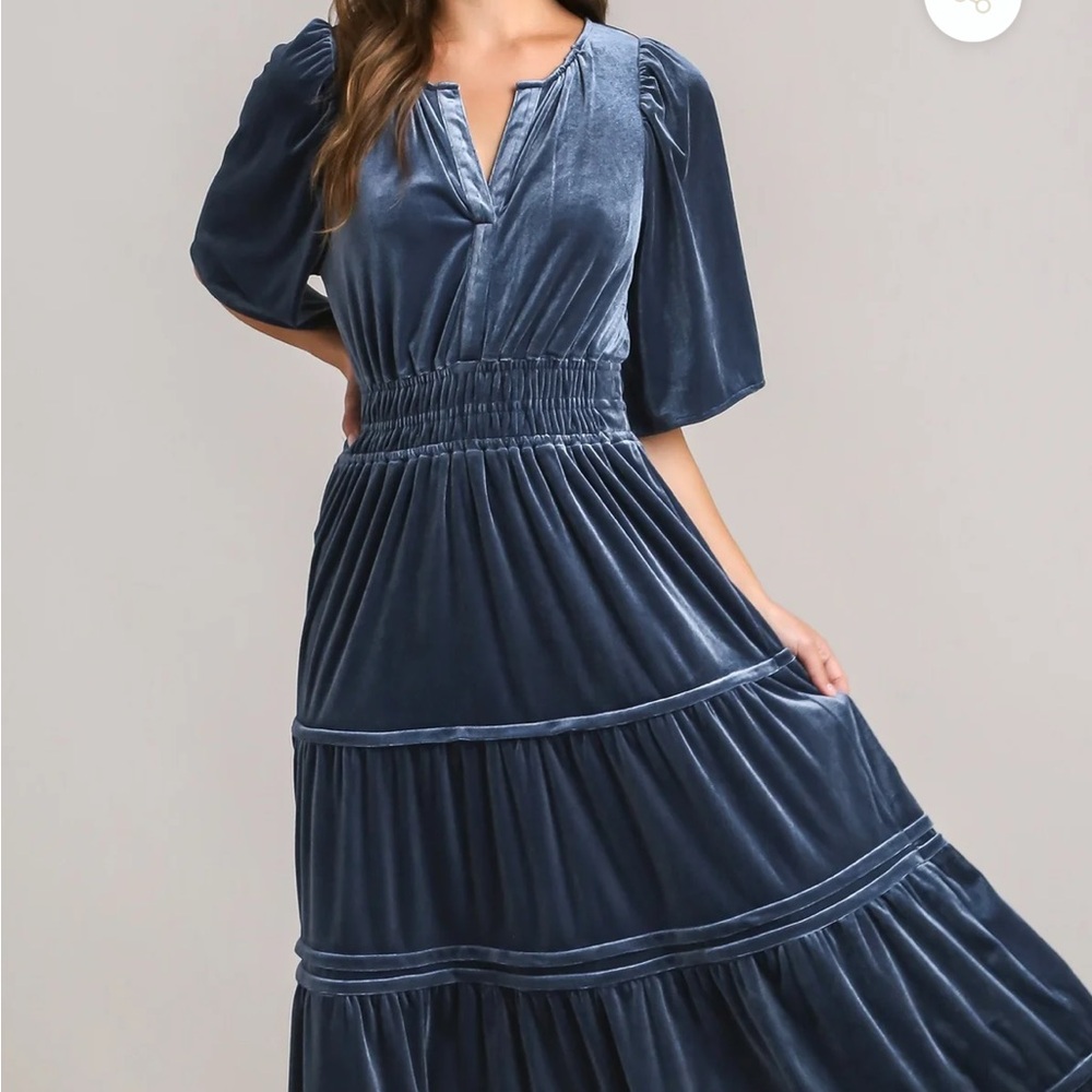 Umgee Navy Velvet Maxi Dress